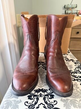 Lucchese Cowboy Brown Genuine Buffalo Leather Cowboy Boots